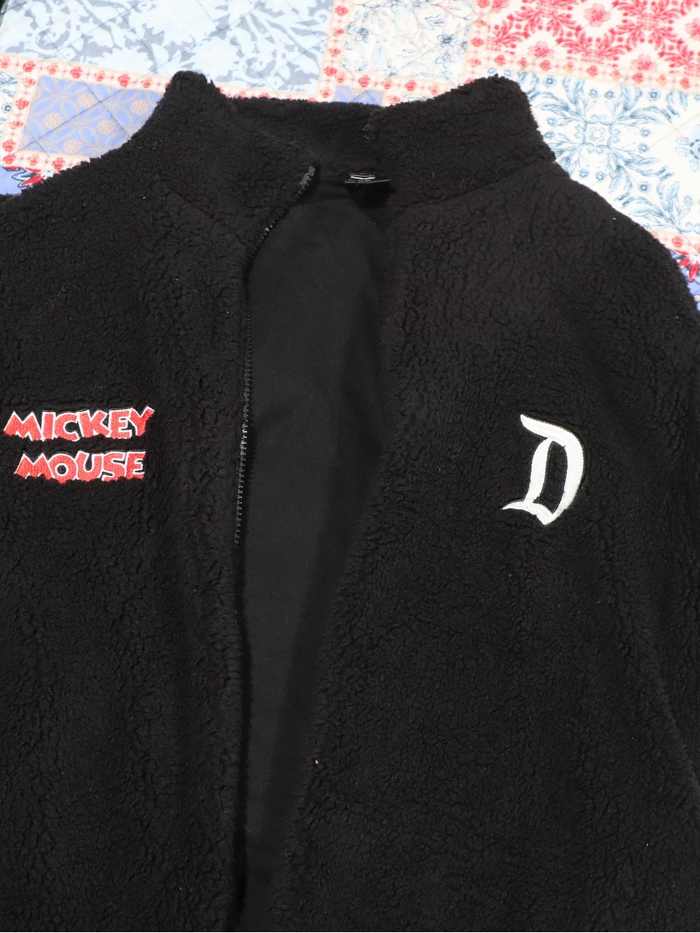 Black Mickey Mouse Fleece Jacket with Embroidered 'D'